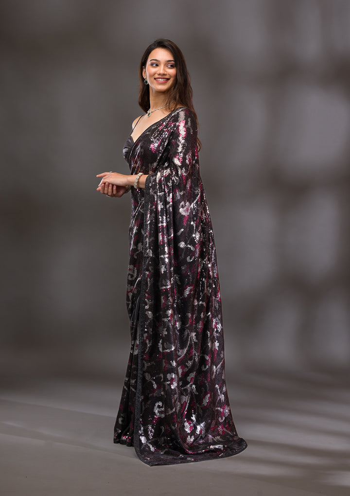 Black Sequins Georgette Saree