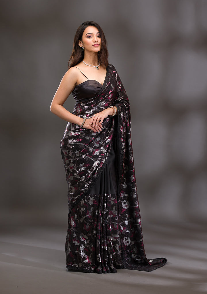 Black Sequins Georgette Saree