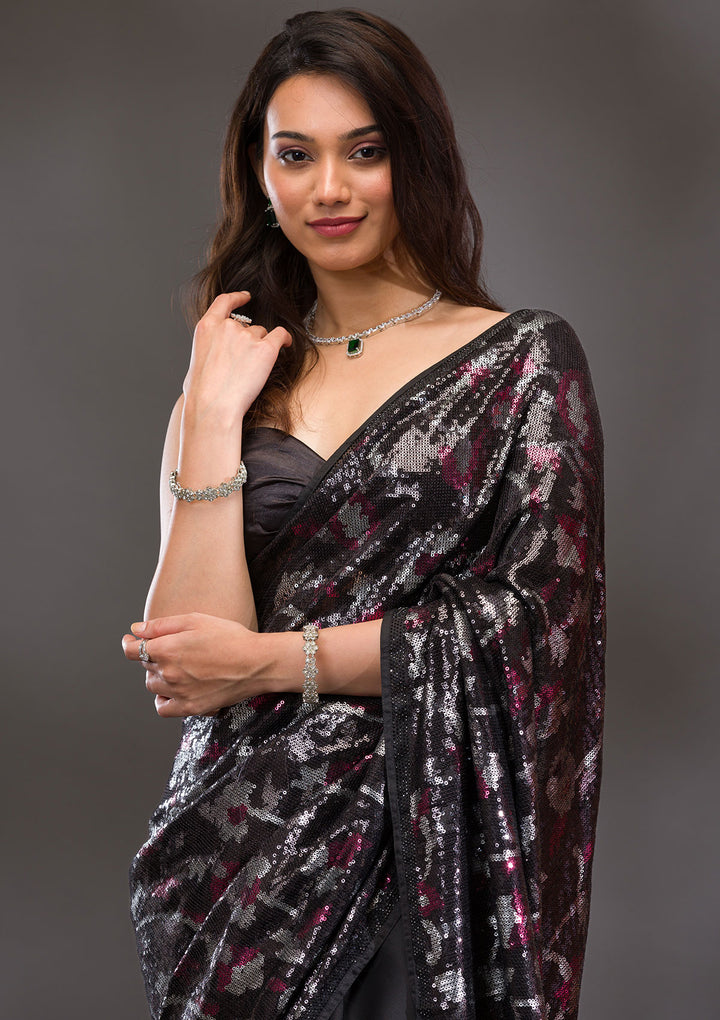 Black Sequins Georgette Saree