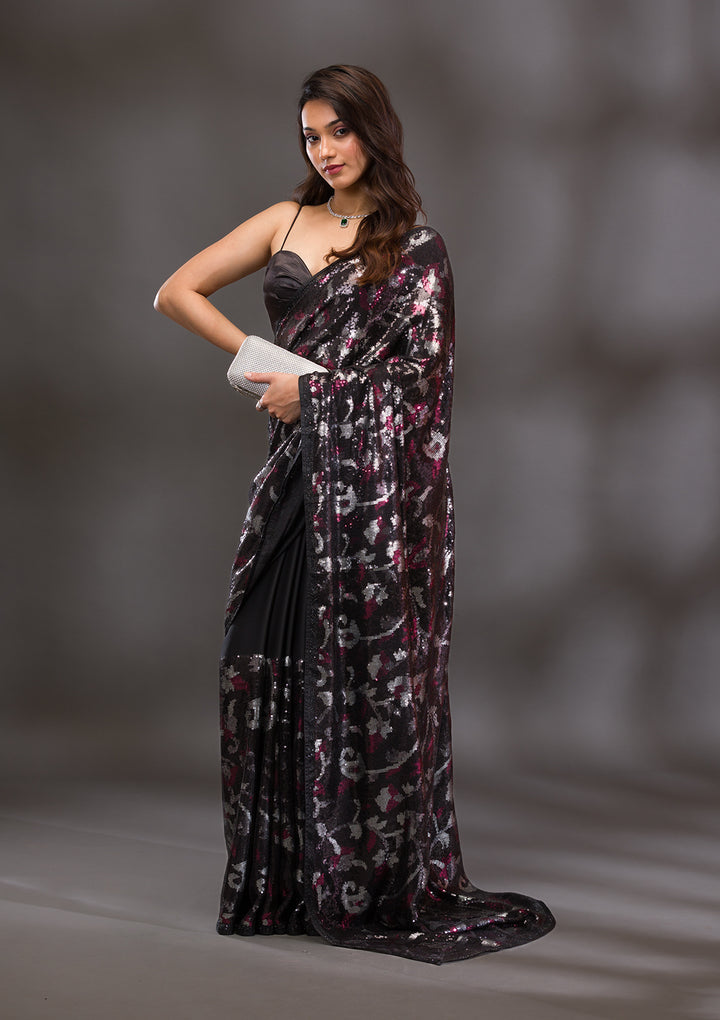 Black Sequins Georgette Saree
