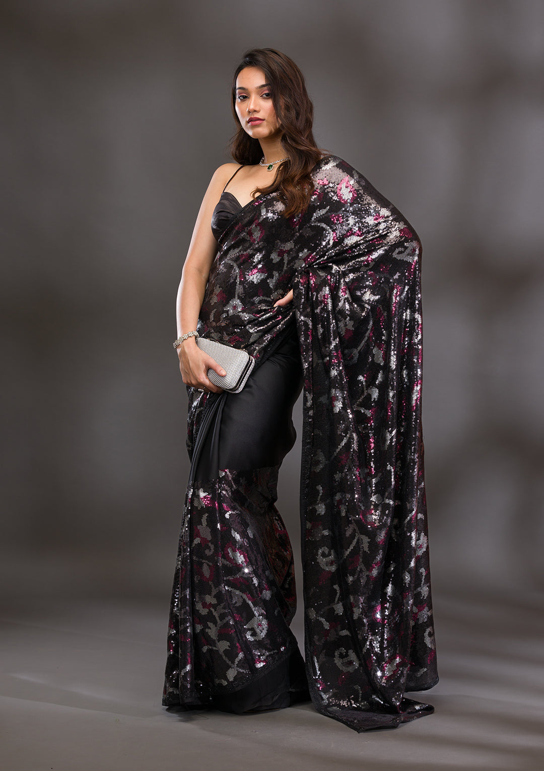 Black Sequins Georgette Saree