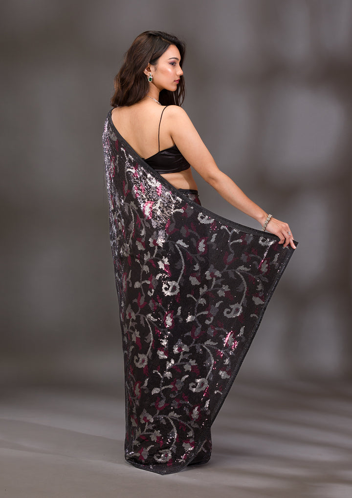 Black Sequins Georgette Saree