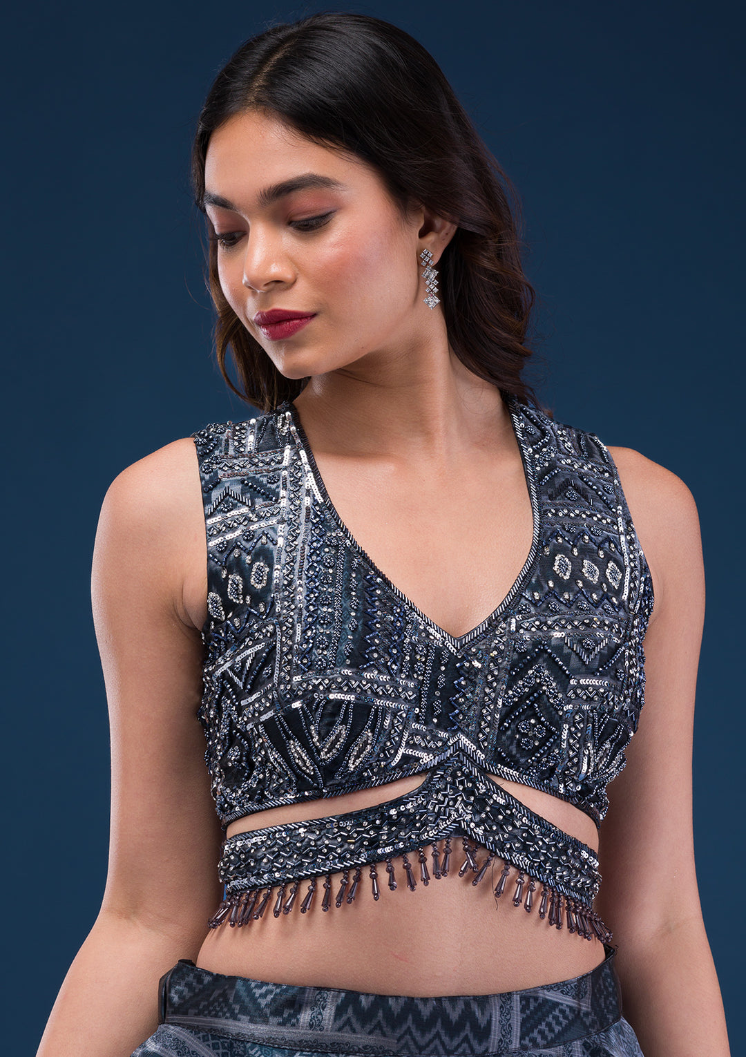 Black Sequins Semi Crepe Readymade Lehenga