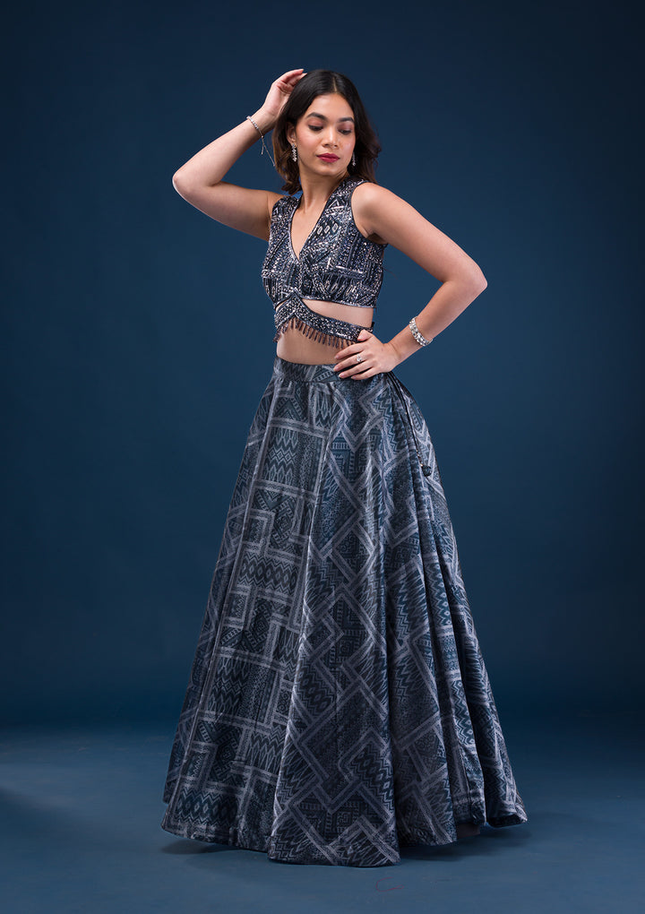 Black Sequins Semi Crepe Readymade Lehenga
