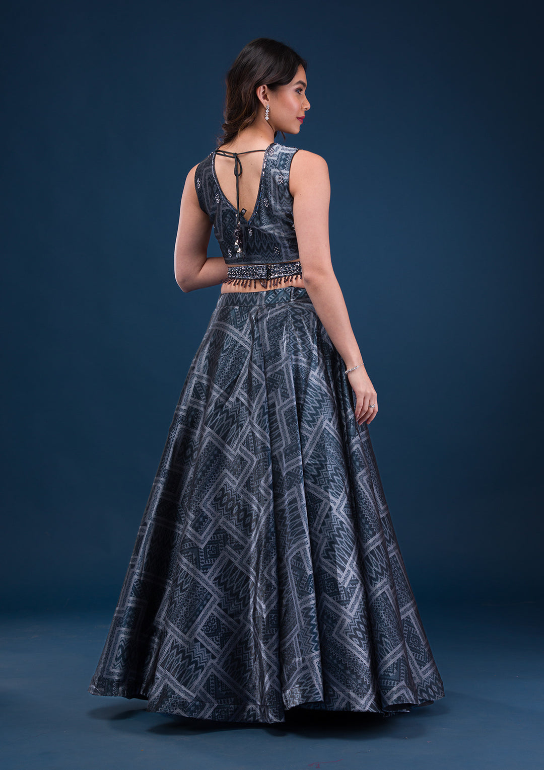 Black Sequins Semi Crepe Readymade Lehenga