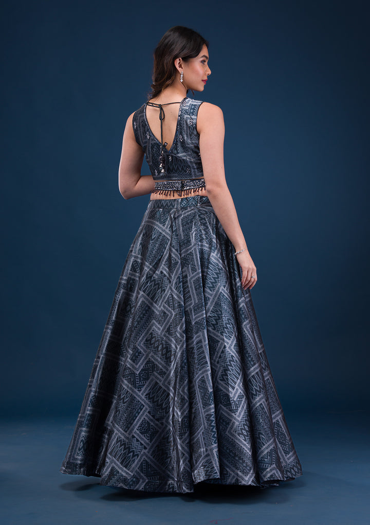 Black Sequins Semi Crepe Readymade Lehenga