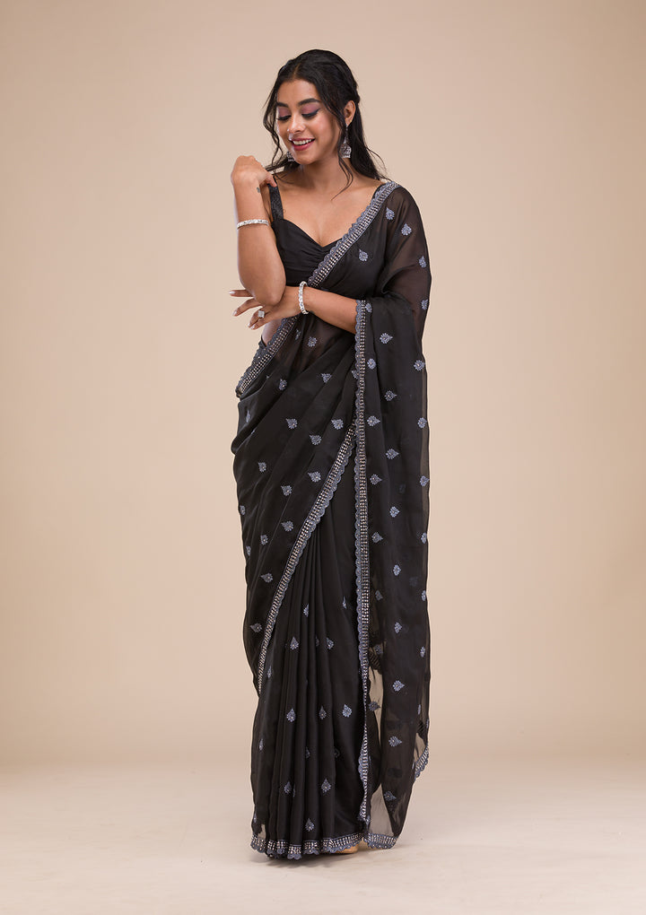 Black Stonework Georgette Saree