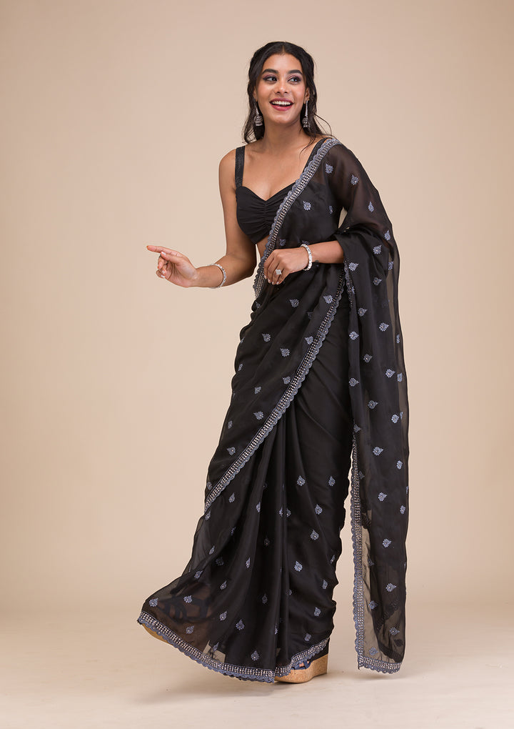 Black Stonework Georgette Saree