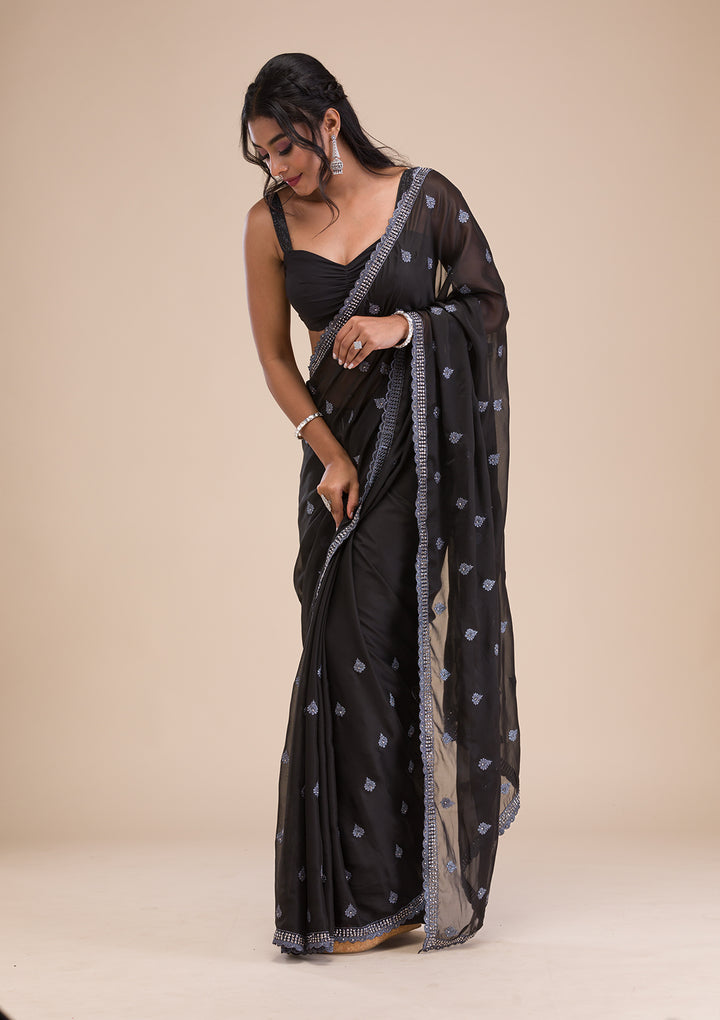 Black Stonework Georgette Saree