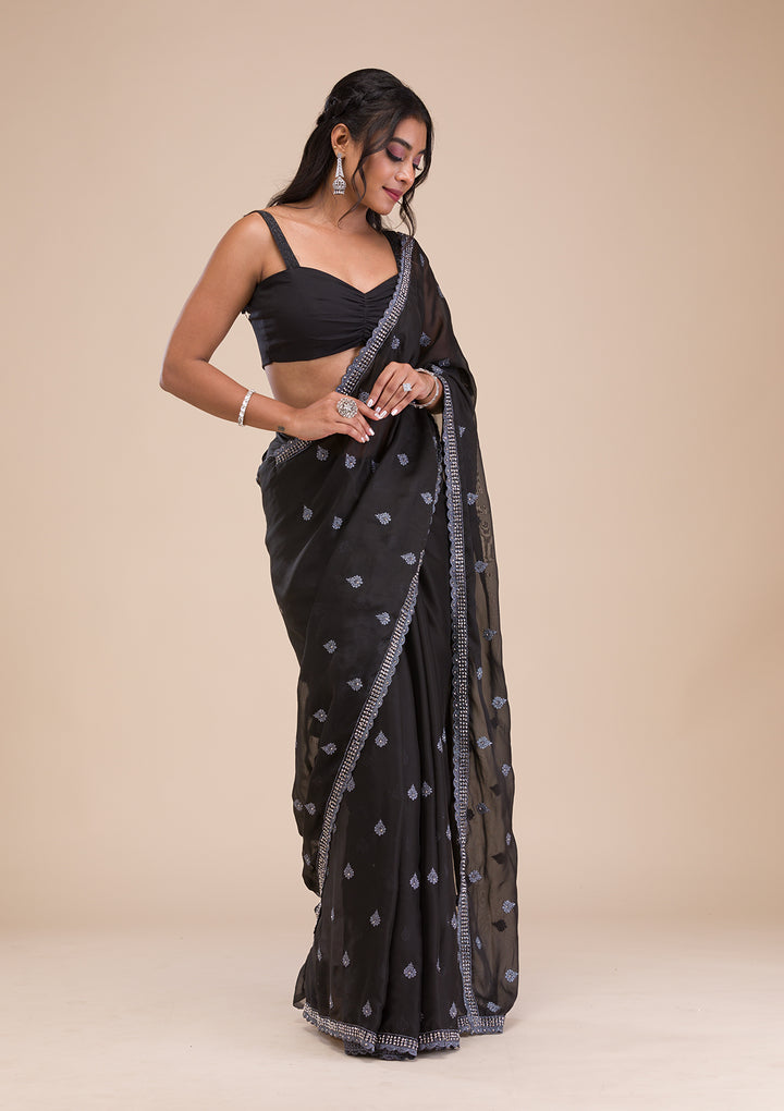 Black Stonework Georgette Saree