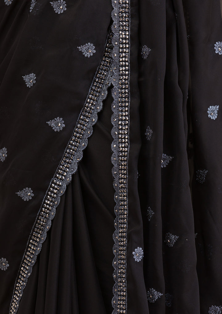 Black Stonework Georgette Saree