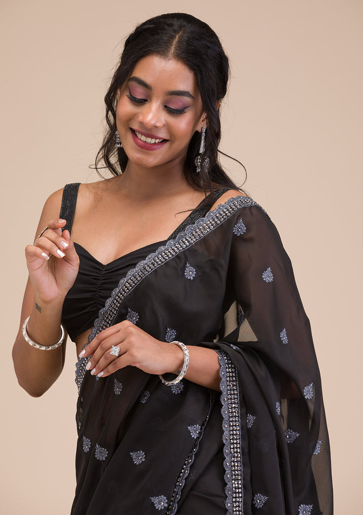 Black Stonework Georgette Saree