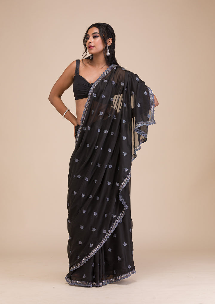 Black Stonework Georgette Saree