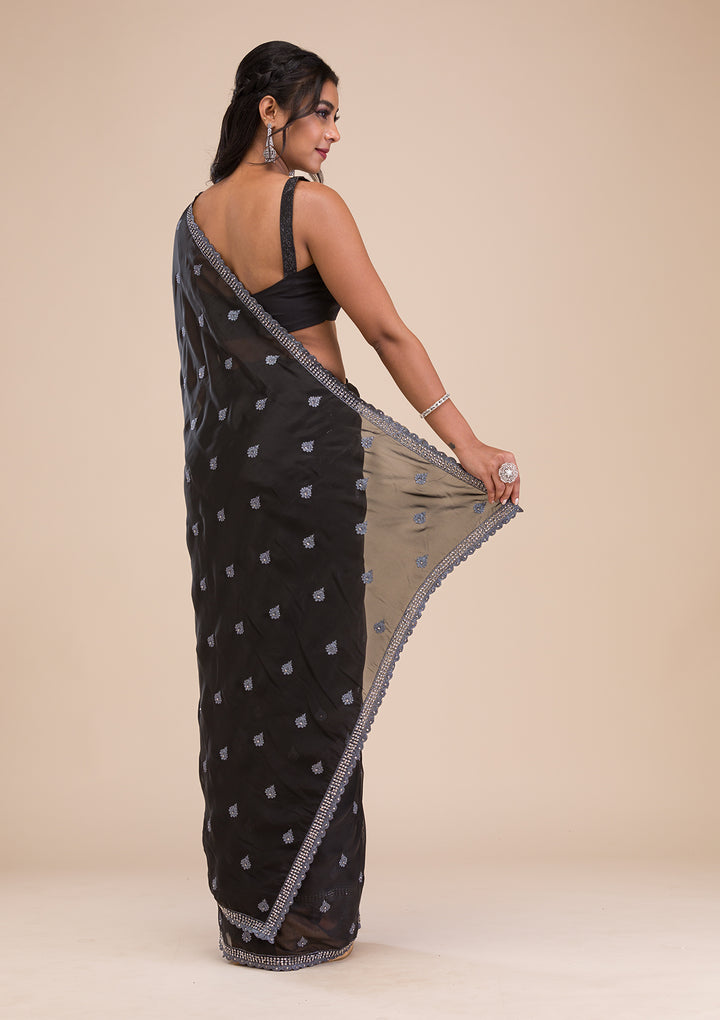 Black Stonework Georgette Saree