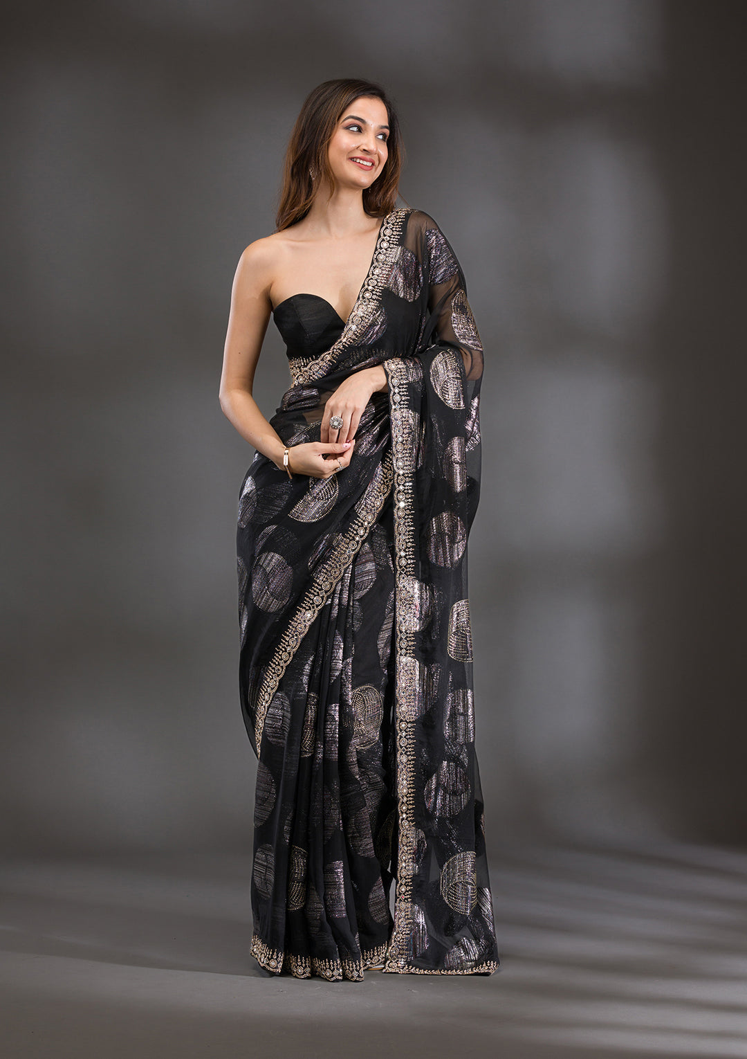 Black Stonework Shimmer Saree