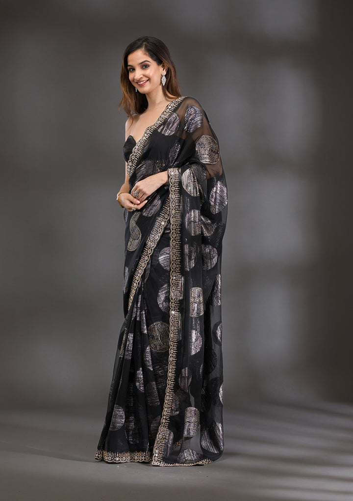 Black Stonework Shimmer Saree