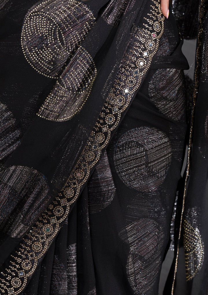 Black Stonework Shimmer Saree