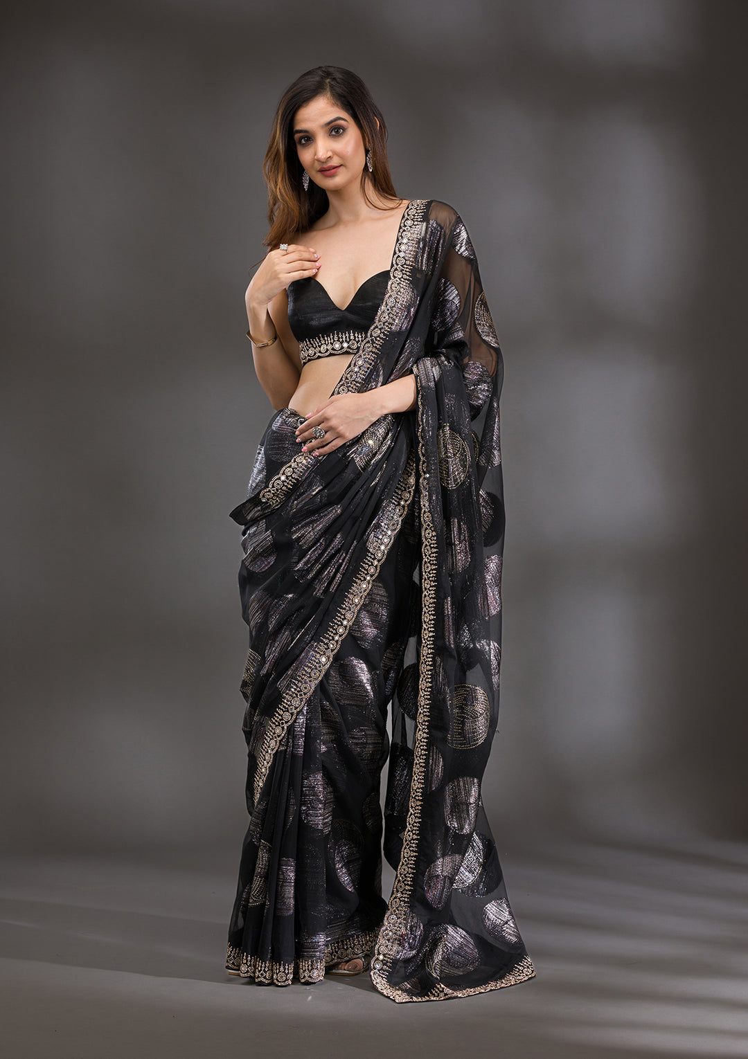 Black Stonework Shimmer Saree