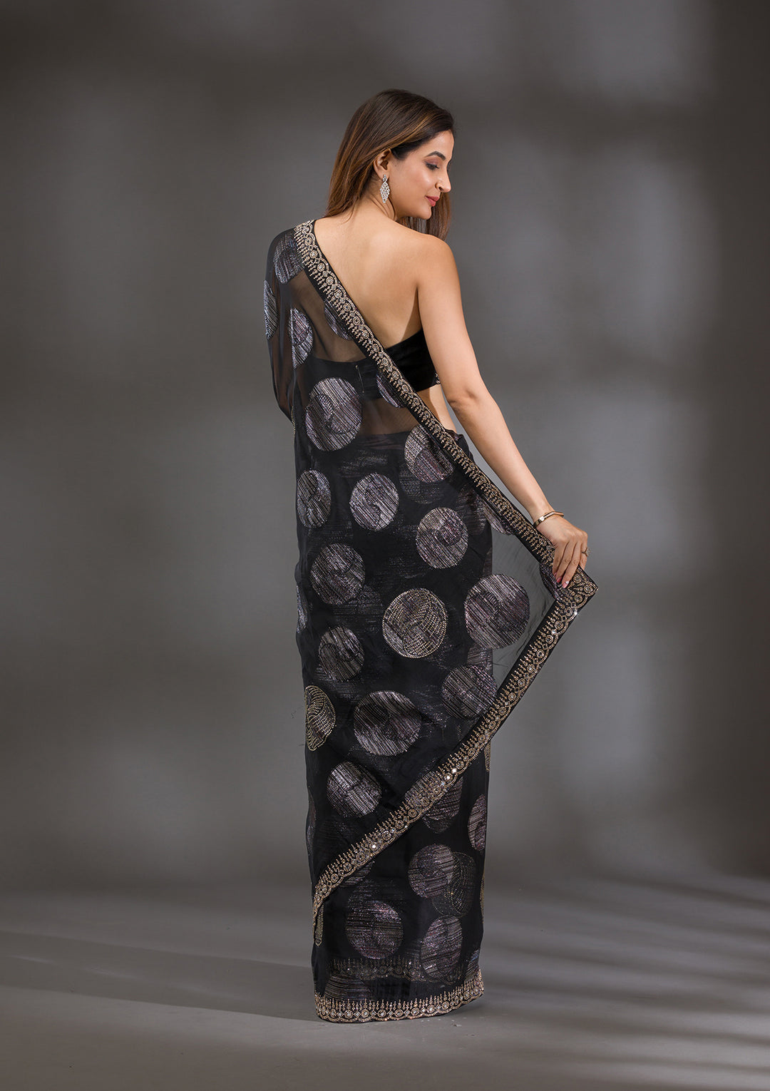 Black Stonework Shimmer Saree
