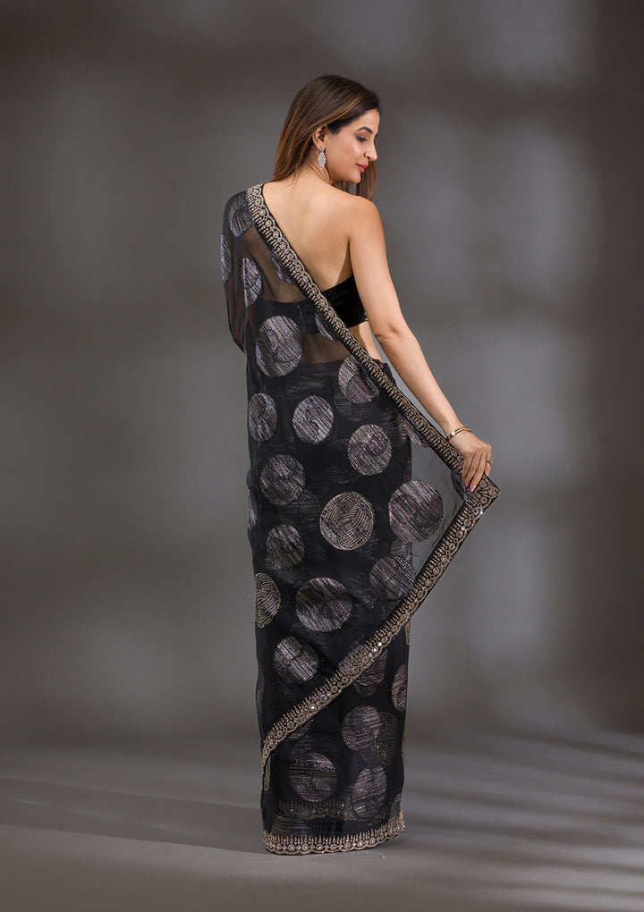 Black Stonework Shimmer Saree