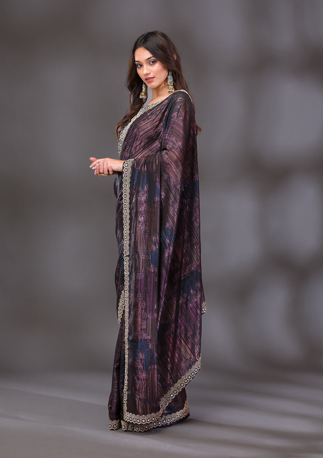 Black Stonework Shimmer Saree