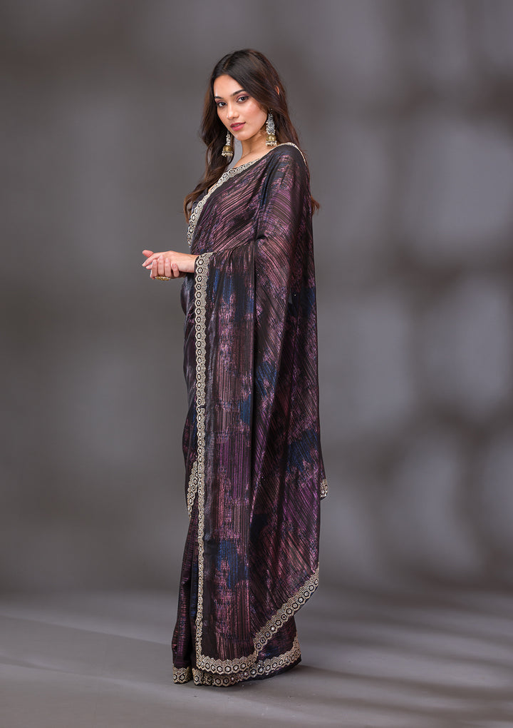 Black Stonework Shimmer Saree