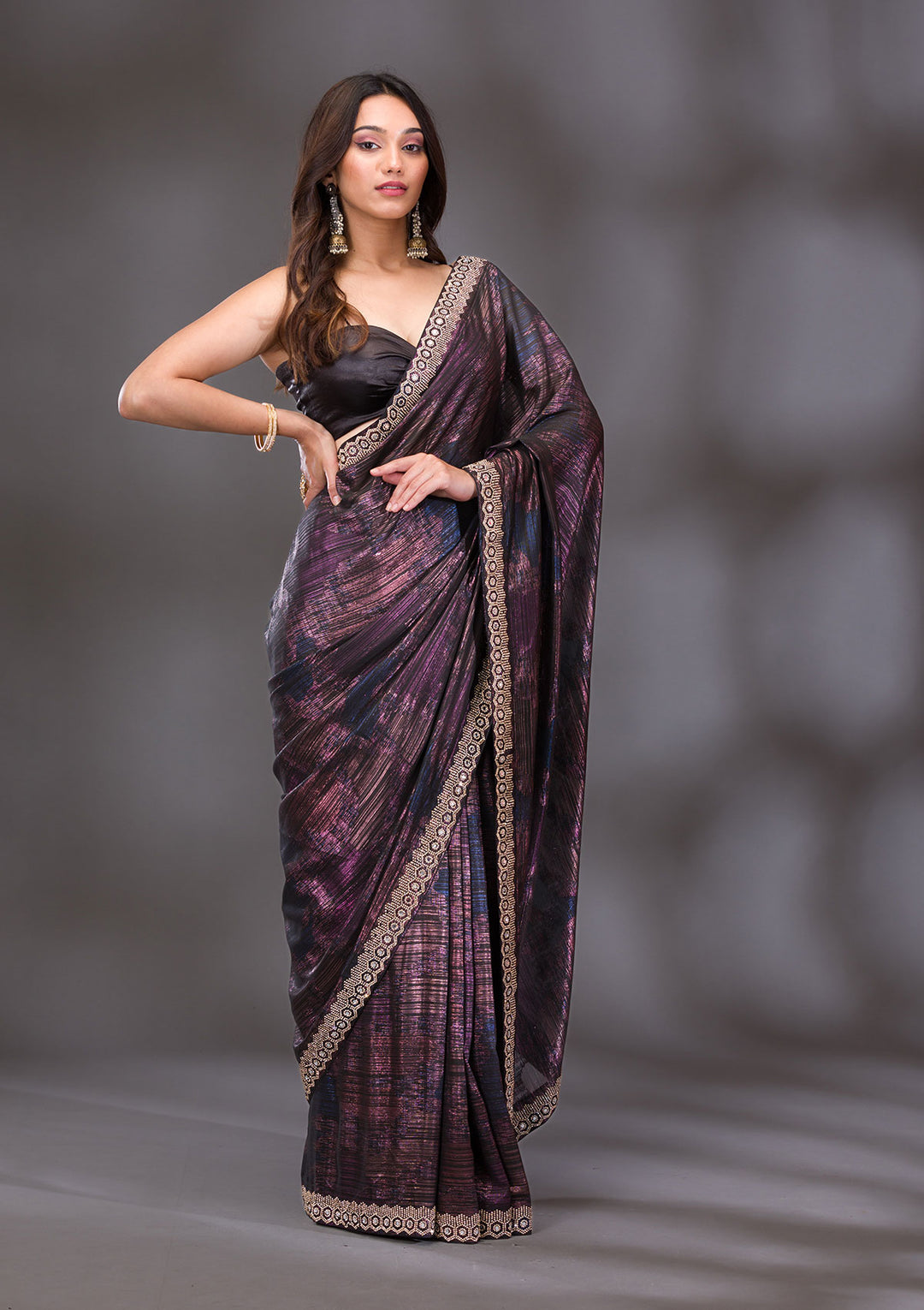 Black Stonework Shimmer Saree