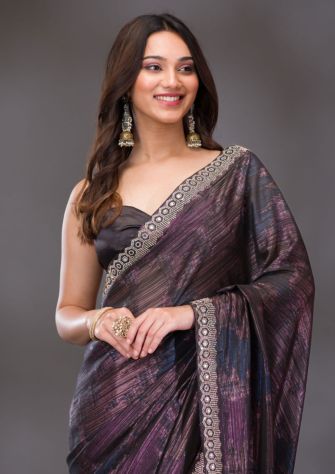 Black Stonework Shimmer Saree