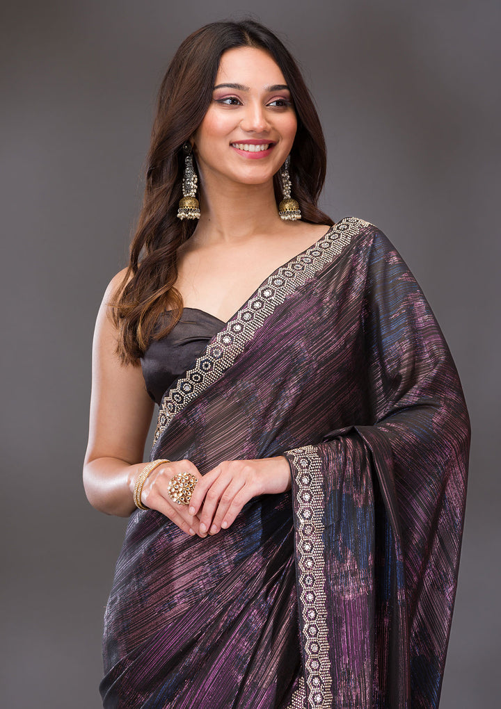 Black Stonework Shimmer Saree