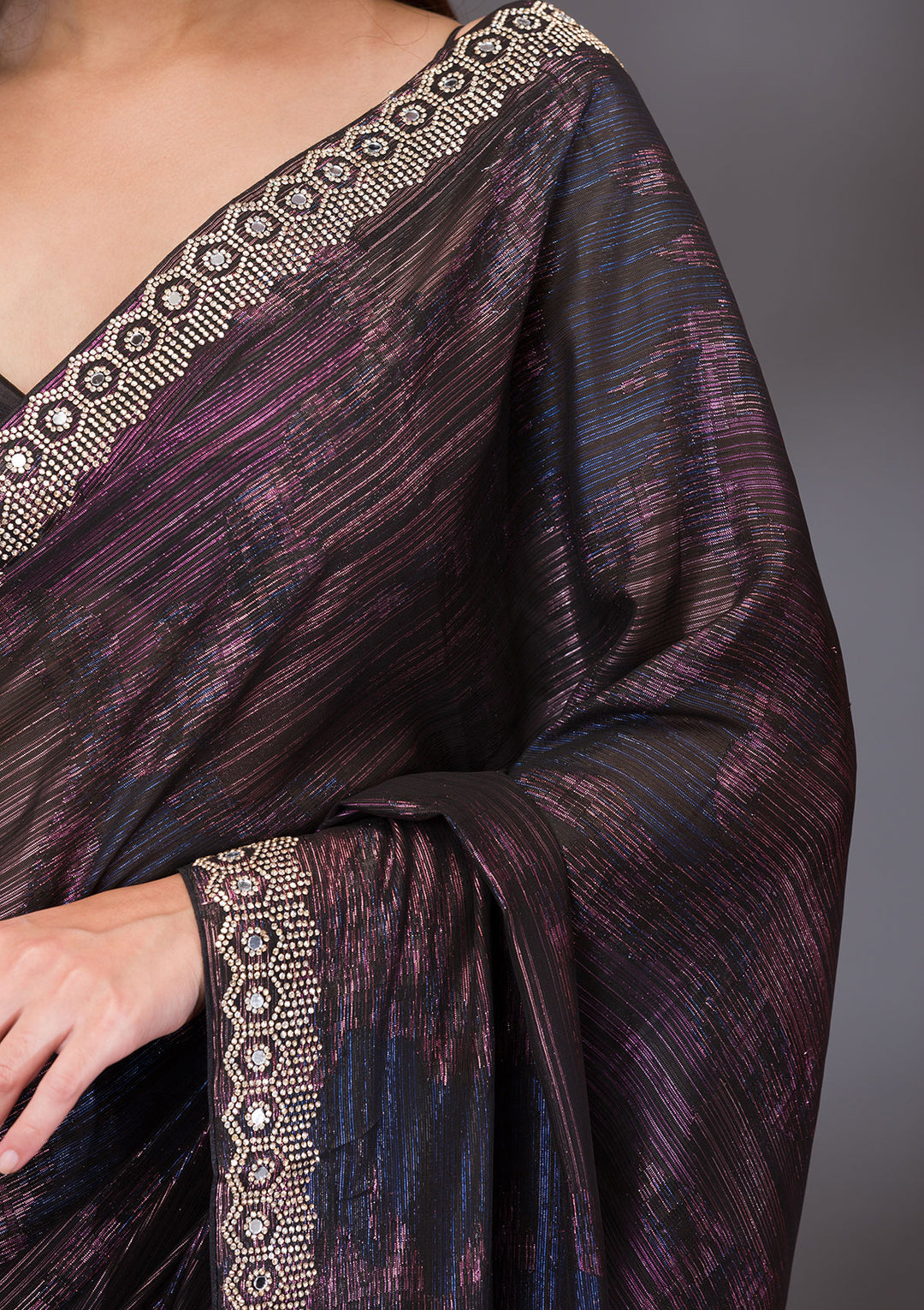 Black Stonework Shimmer Saree