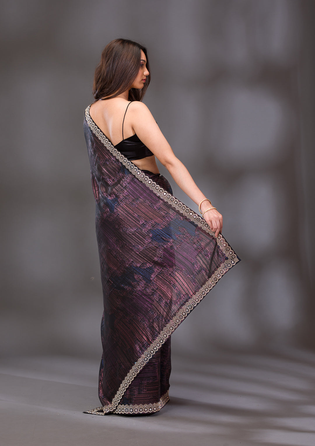 Black Stonework Shimmer Saree