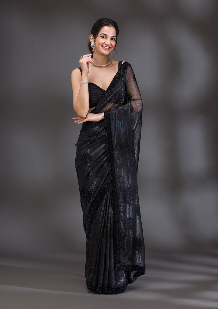Black Stonework Organza Saree