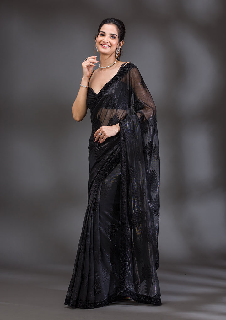 Black Stonework Organza Saree