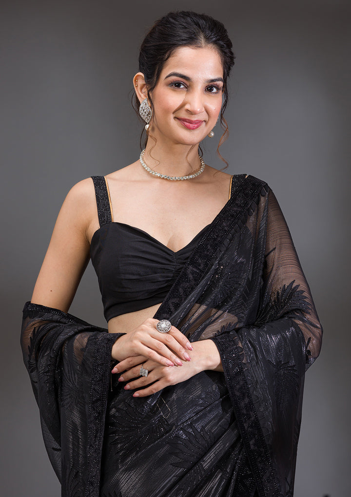 Black Stonework Organza Saree