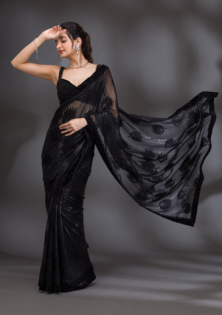 Black Stonework Organza Saree