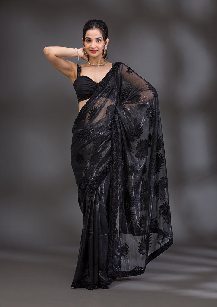 Black Stonework Organza Saree