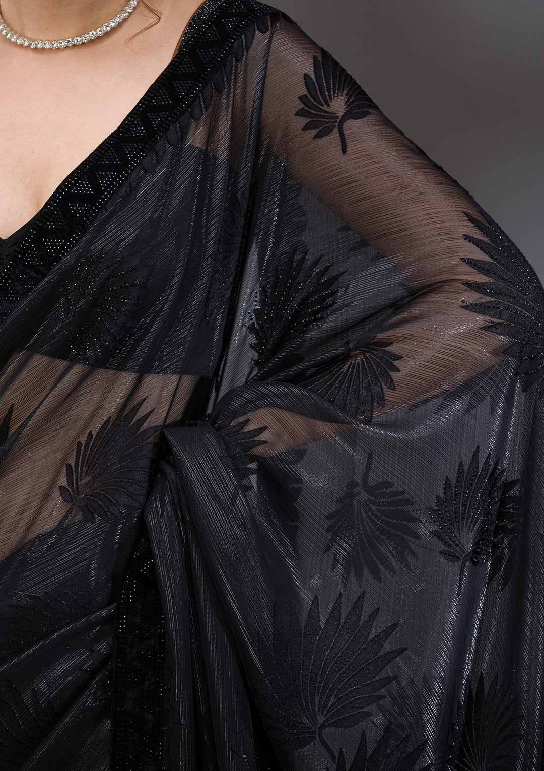 Black Stonework Organza Saree