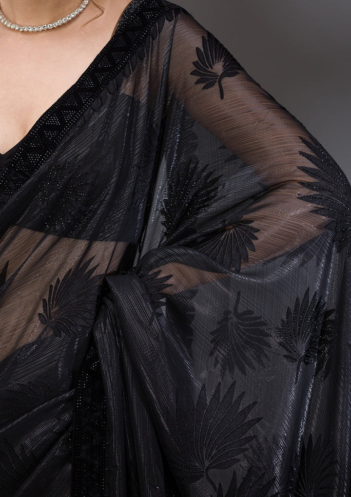 Black Stonework Organza Saree