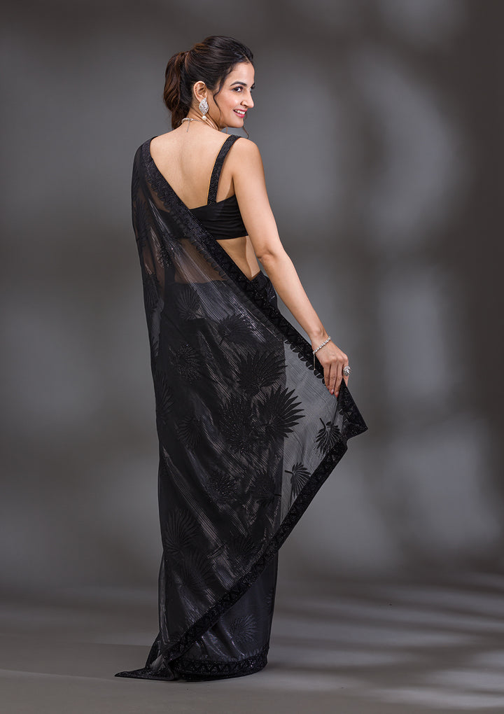 Black Stonework Organza Saree