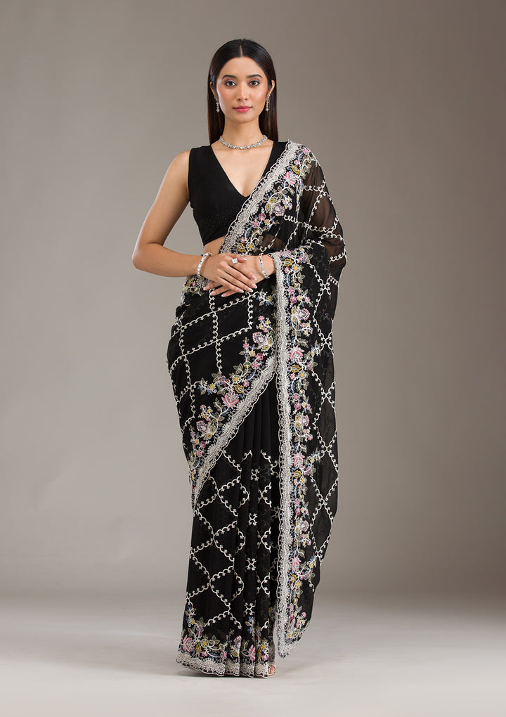 Black Stonework Tissue Saree