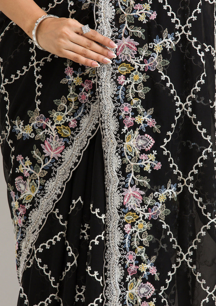 Black Stonework Tissue Saree