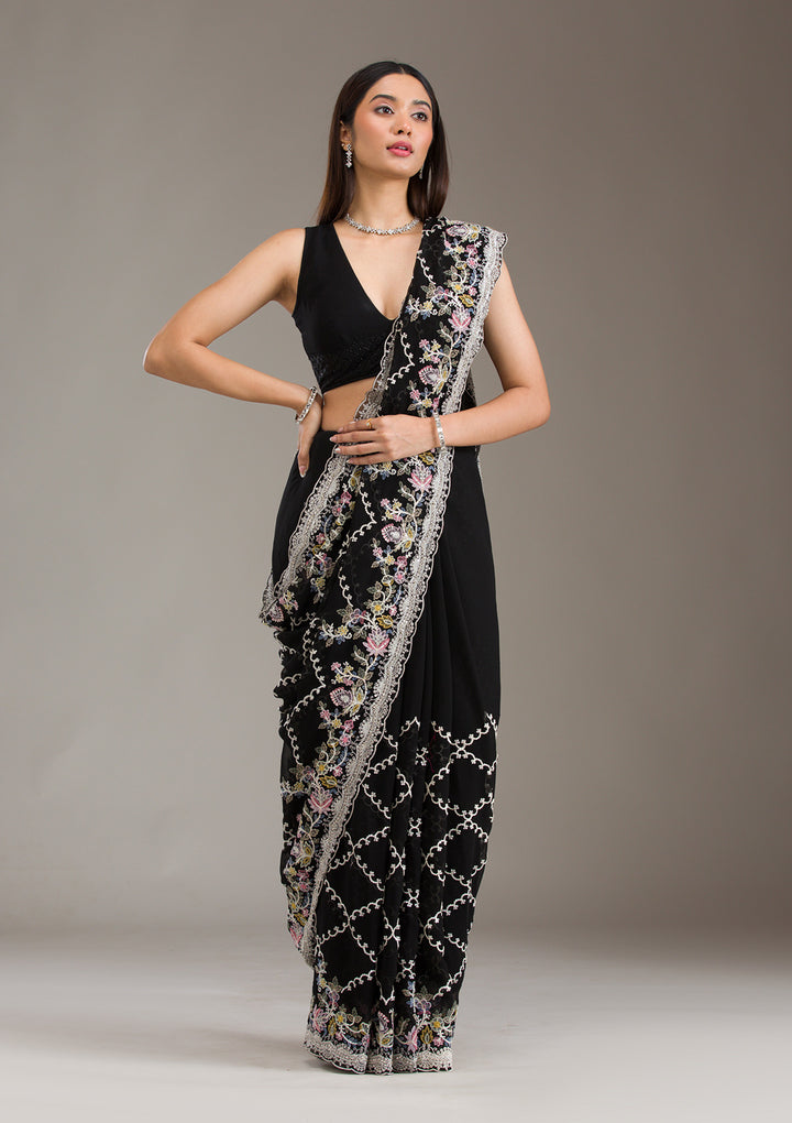 Black Stonework Tissue Saree