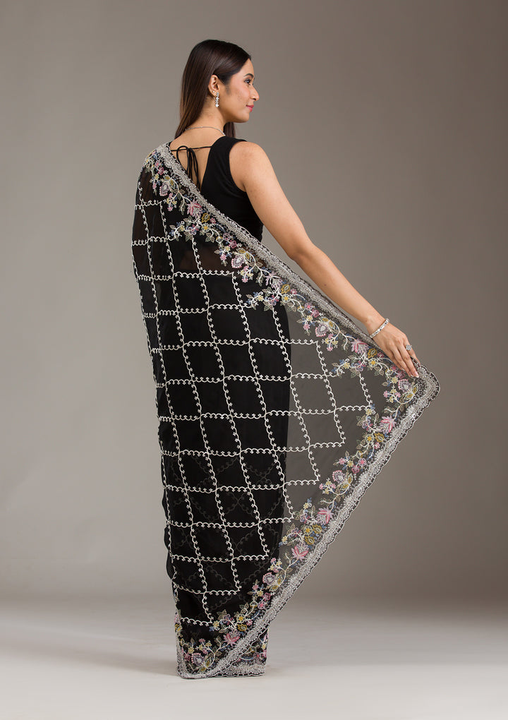 Black Stonework Tissue Saree