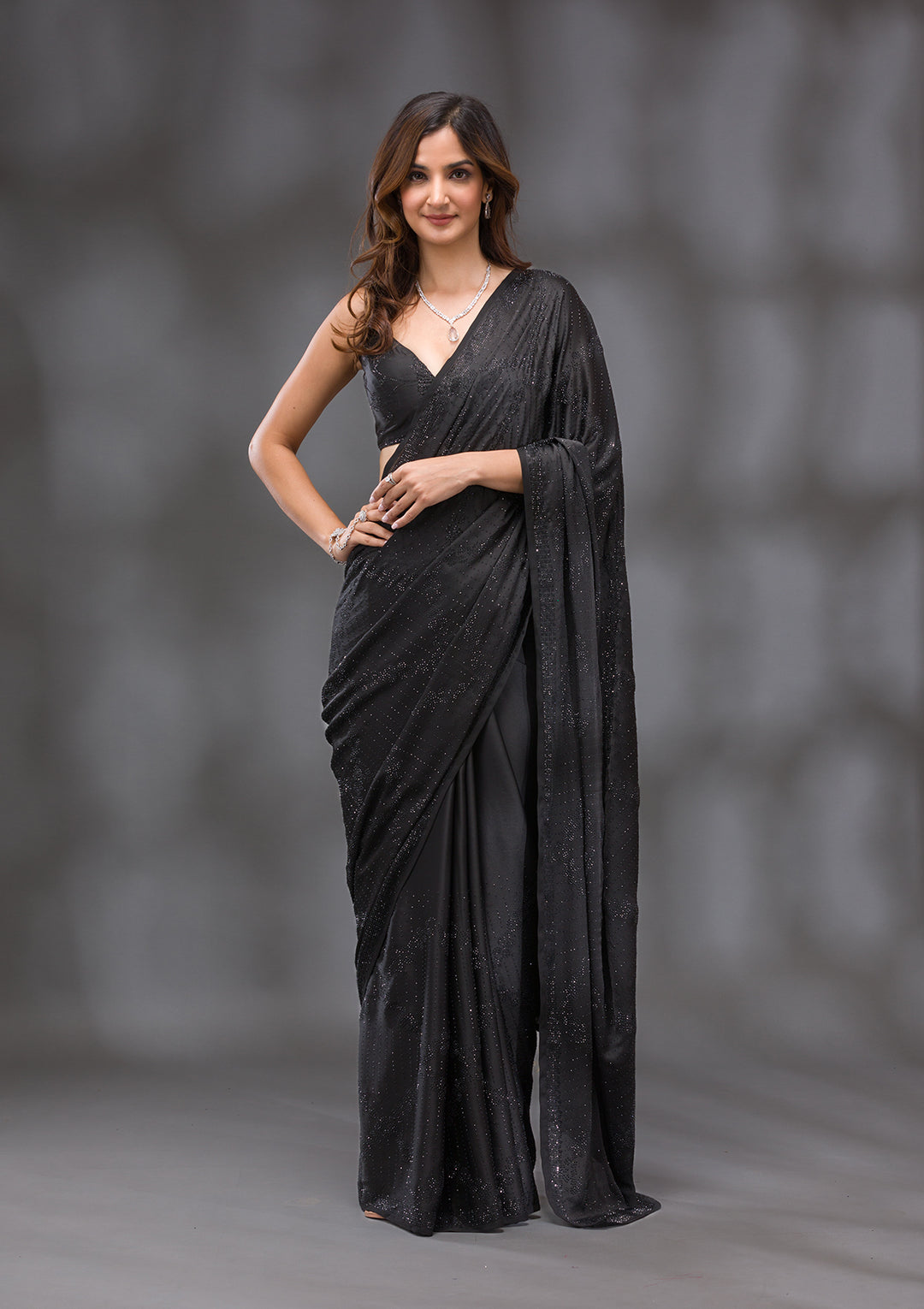 Black Swarovski Crepe Saree