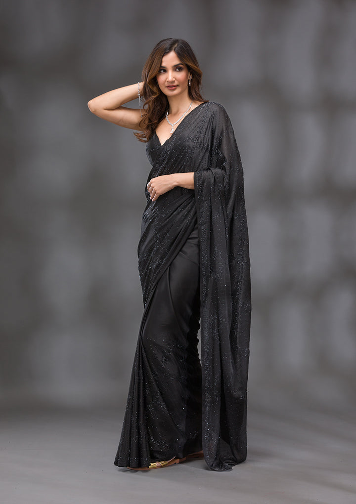 Black Swarovski Crepe Saree
