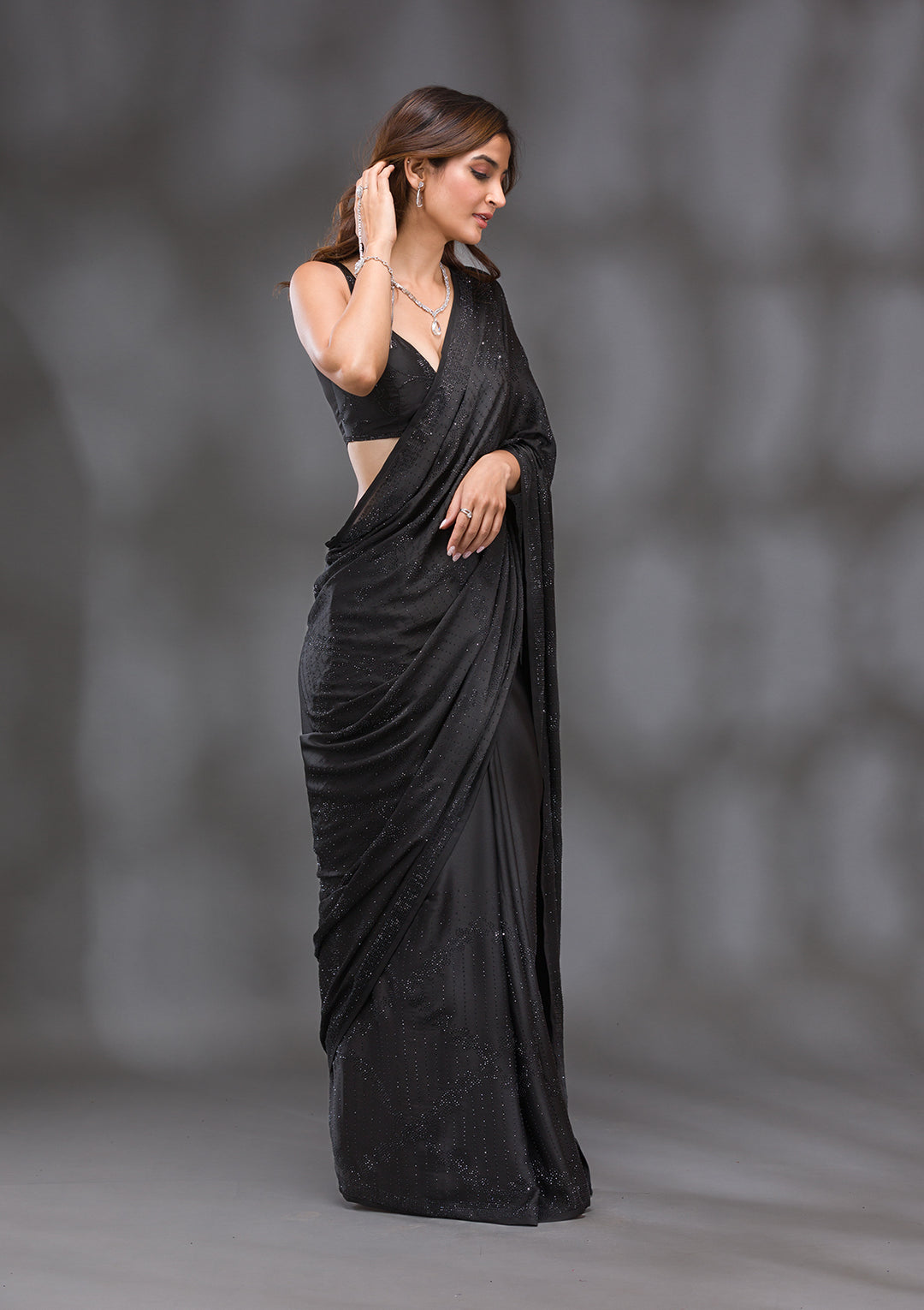 Black Swarovski Crepe Saree