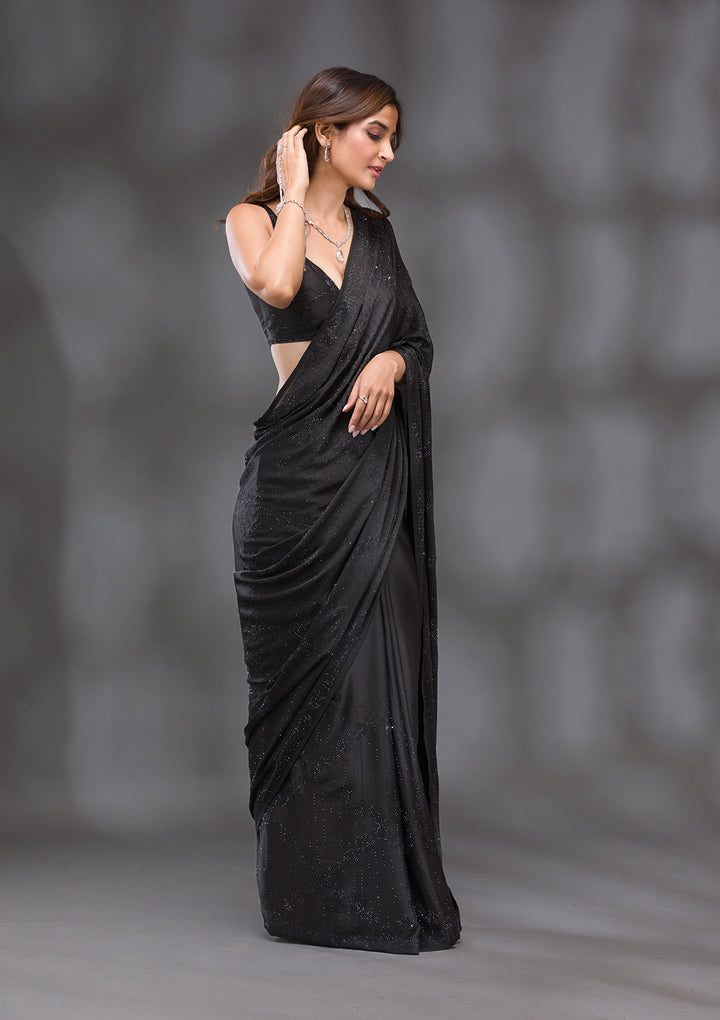 Black Swarovski Crepe Saree