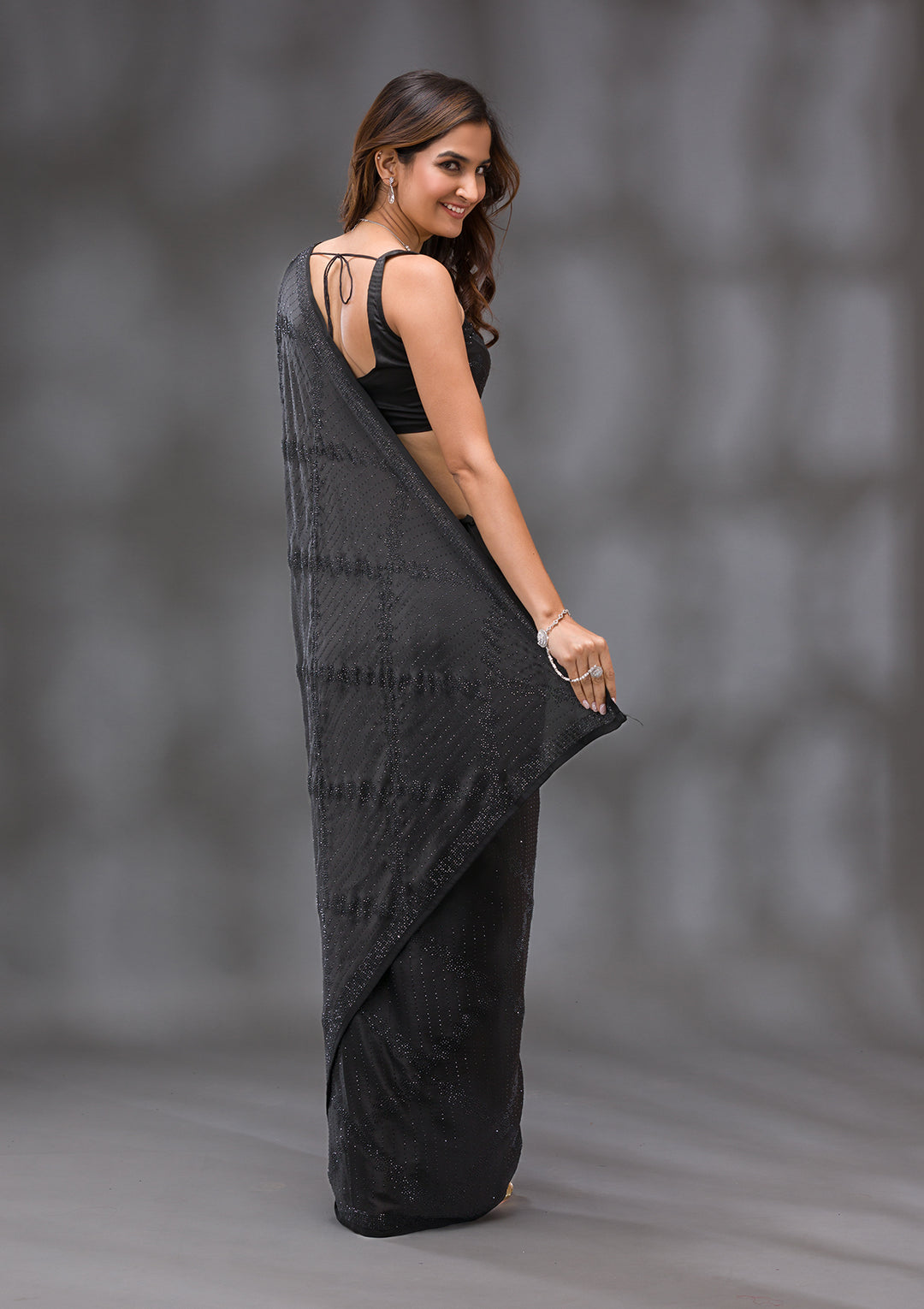 Black Swarovski Crepe Saree