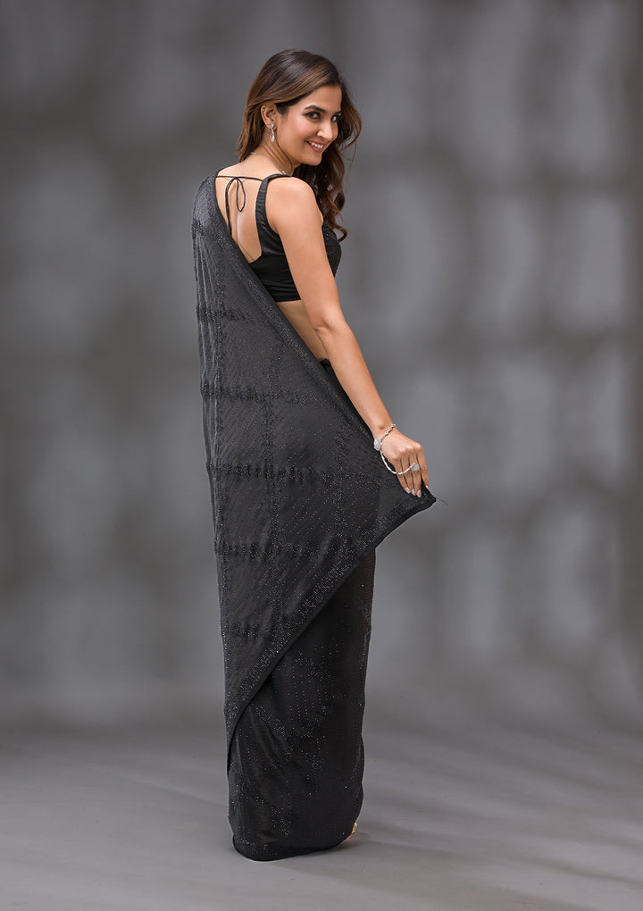 Black Swarovski Crepe Saree