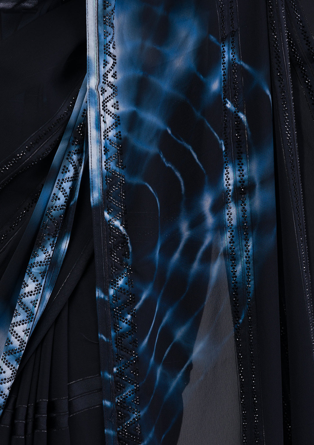 Black Swarovski Satin Saree